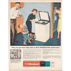 1959 RCA Whirlpool Dishwasher Vintage Print Ad Father Son Dachshund Wall Art 50s